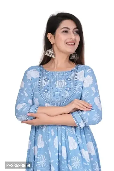 New Balaji Textile Women's Rayon Gold Printed Printed Anarkali Kurta (Bule_M)