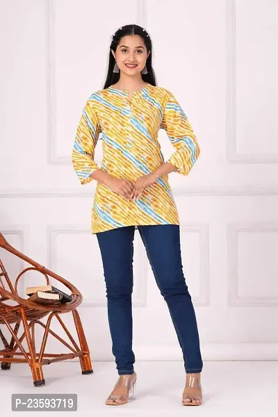 New Balaji Textile Women's Rayon Straight Regular Short Kurti (Yellow_XL)-thumb3