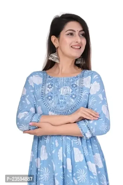 Women's Rayon Gold Printed Printed Anarkali Kurta (Bule_M)