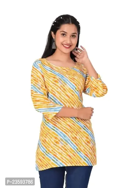 New Balaji Textile Women's Rayon Lehriya Printed Straight Short Kurti-thumb0