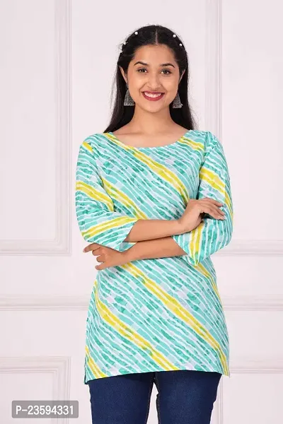 New Balaji Textile Women's Rayon Lehriya Printed Straight Short Kurti-thumb4