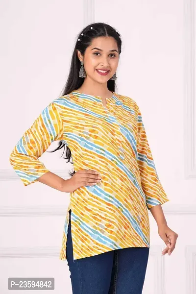 New Balaji Textile Women's Rayon Straight Regular Short Kurti (Yellow_L)-thumb4