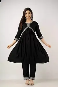 Women's Aliya Cut Cotton Rayon Kurta with Pant Set (X-Large, Black)-thumb3