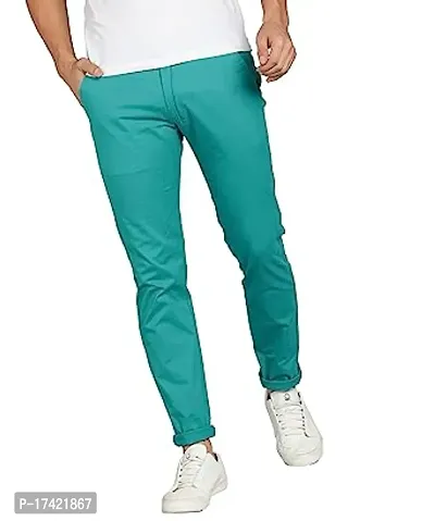 Stylish Turquoise Cotton Blend Solid Regular Trousers For Men-thumb0