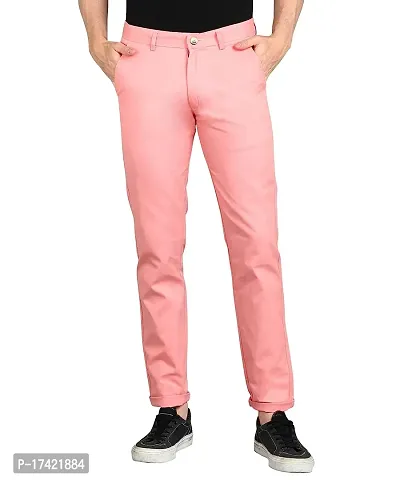 Stylish pink Cotton Solid Regular Trousers For Men