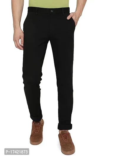 Stylish Black Cotton Solid Regular Trousers For Men
