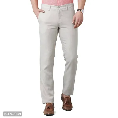 Stylish Off White Cotton Solid Regular Trousers For Men