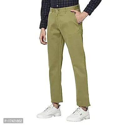 Stylish Olive Cotton Blend Solid Regular Trousers For Men