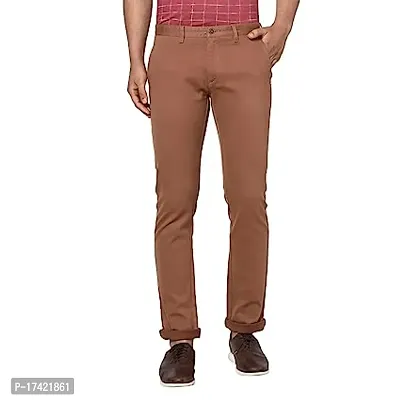 Stylish Brown Cotton Blend Solid Regular Trousers For Men