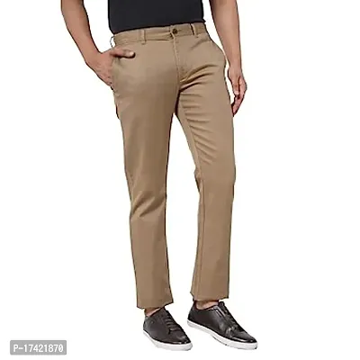 Stylish Beige Cotton Solid Regular Trousers For Men