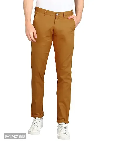Stylish Yellow Cotton Solid Regular Trousers For Men