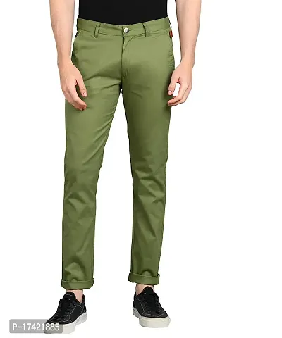 Stylish Green Cotton Solid Regular Trousers For Men
