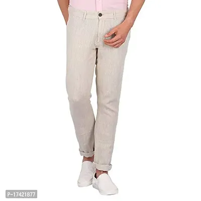 Stylish Beige Cotton Solid Regular Trousers For Men