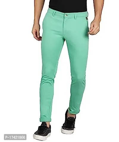 Stylish Green Cotton Blend Solid Regular Trousers For Men-thumb0