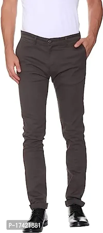 Stylish Olive Cotton Solid Regular Trousers For Men-thumb0