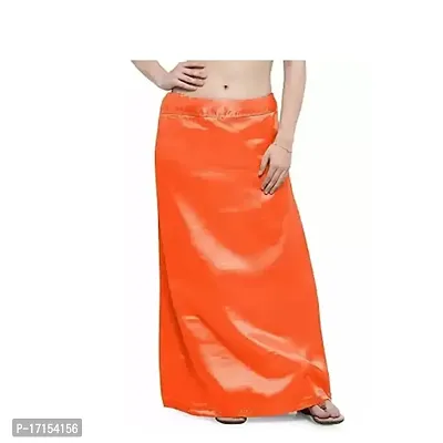 Women's Satin Petticoat Saree Satin Underskirt Sari Satin Silk Petticoat Underwear (Petticoat-Orange)-thumb0