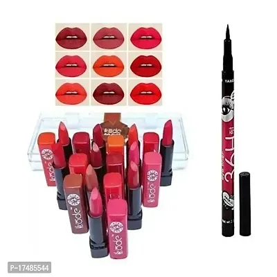 Professional Multi 10 Shade Caremide Lipstick With Long Lasting Waterproof 36H Eyeliner Pack Of 02