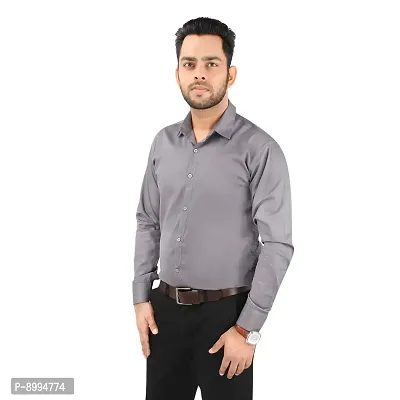 CRAFT HEAVEN Men Casual Cotton Full Sleeves Formal Regular Slim Fit Plain Office Shirts - Grey, Medium-thumb4