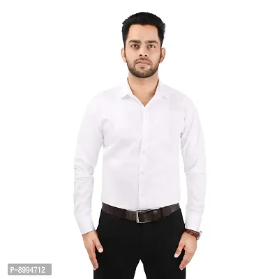 CRAFT HEAVEN Men Casual Cotton Full Sleeves Formal Regular Slim Fit Plain Office Shirts - White, Medium-thumb0