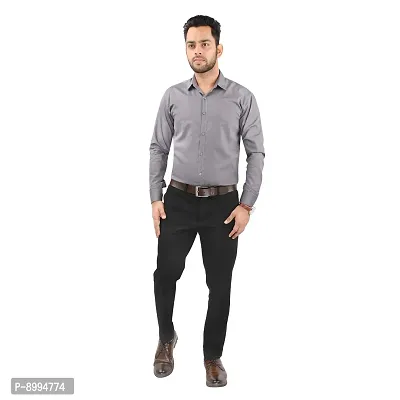 CRAFT HEAVEN Men Casual Cotton Full Sleeves Formal Regular Slim Fit Plain Office Shirts - Grey, Medium-thumb3