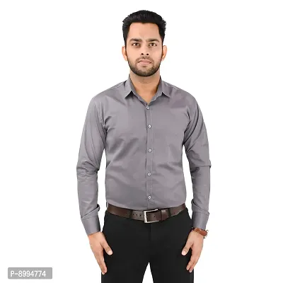 CRAFT HEAVEN Men Casual Cotton Full Sleeves Formal Regular Slim Fit Plain Office Shirts - Grey, Medium-thumb0