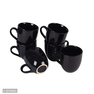 KKJ Ceramic Tea/Coffee Cups - 6 Set, Black, 130ml