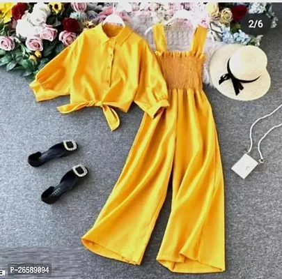 Stylish Yellow Crepe Solid Jumpsuit For Women
