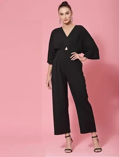 Stylish Black Crepe Solid Jumpsuit For Women
