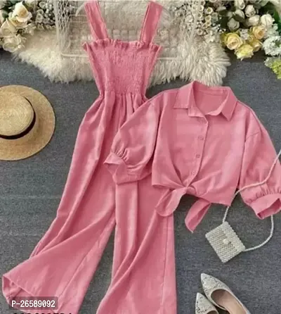 Stylish Pink Crepe Solid Jumpsuit For Women-thumb0