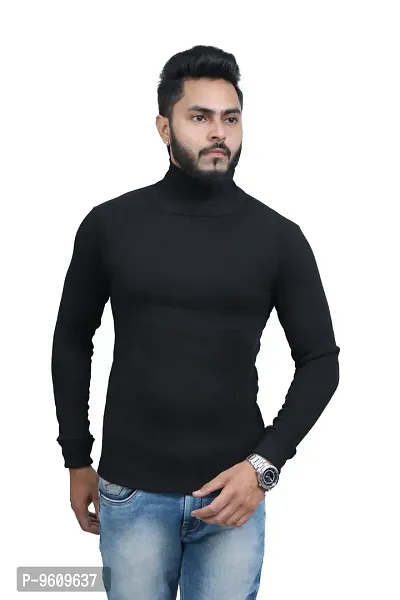 Stylish Fancy Wool Solid Long Sleeves High-Neck Sweatshirt For Men-thumb0