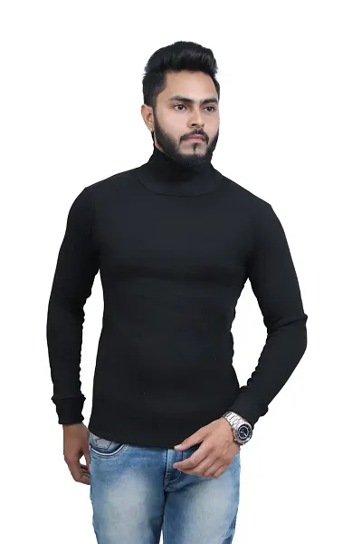 Stylish Fancy Wool Solid Long Sleeves High-Neck Sweatshirt For Men