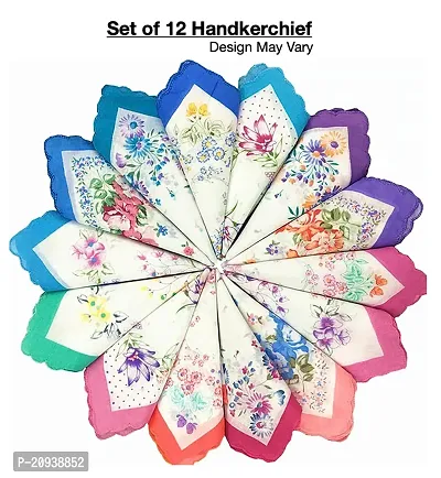 Ladies And Girls Cotton Hanky With Beautifull Flower Print Pack Of 12 Pieces-thumb0