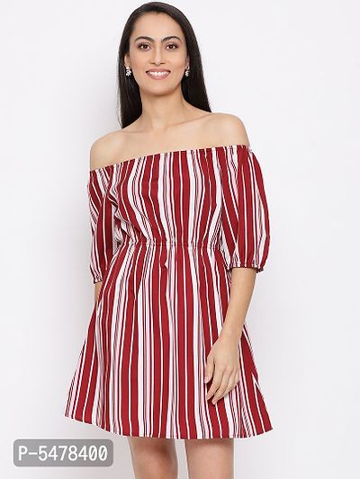 Women Multi Red Stripe Sheath Dress