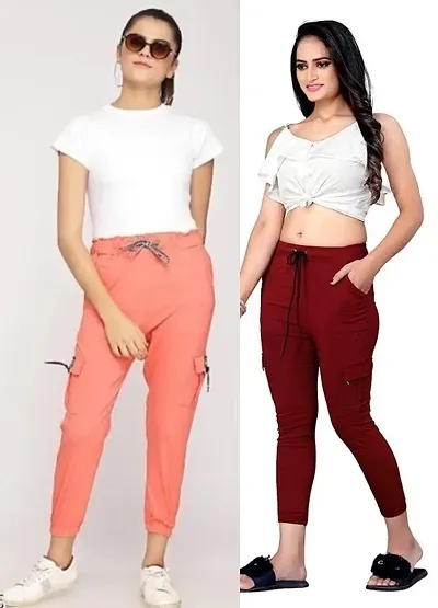 Trendy Joggers Pants and Toko Stretchable Cargo Pants for Girls and womens - Combo Pack of 2