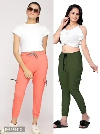 Trendy Joggers Pants and Toko Stretchable Cargo Pants for Girls and womens - Combo Pack of 2-thumb0