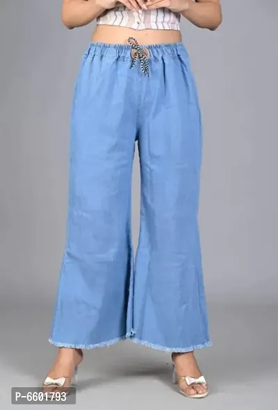 Flared Fit Women Denim Blue Jeans For Girls-thumb0