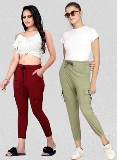 Trendy Joggers Pants and Toko Stretchable Cargo Pants for Girls and womens - Combo Pack of 2