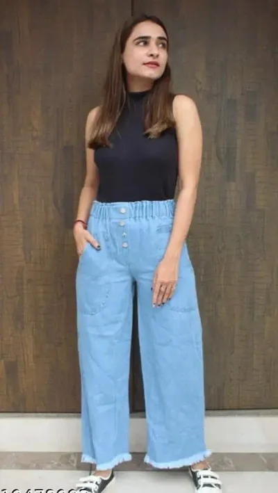 Trendy Fancy Full Length Stretchable Jeans Regular Women Denim Plazzo For Girls