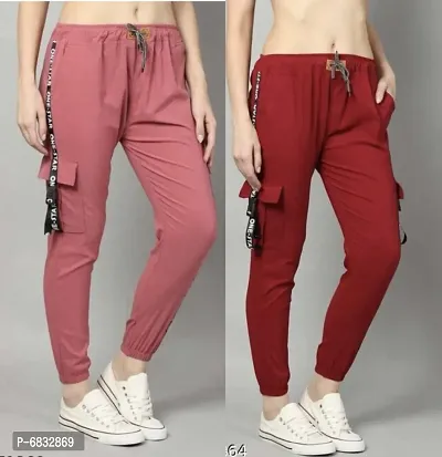Women Self Designed Regular Fit Joggers - Red