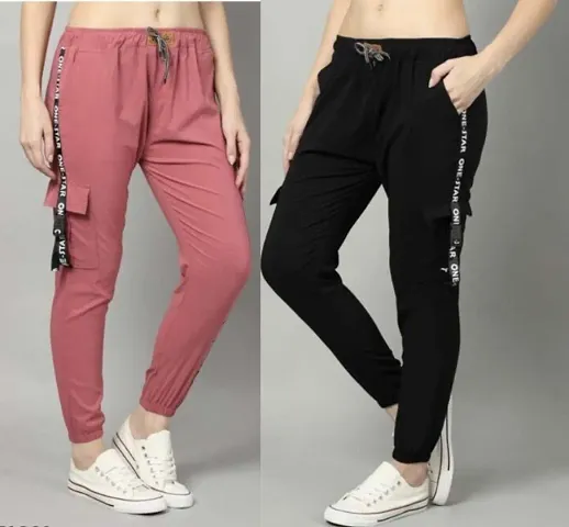 Trendy Latest Joggers Pants and Toko Patti (Strip) Stretchable Cargo Pants for Girls and womens - Combo Pack of 2