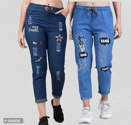 Blue Denim Printed Jeans   Jeggings For Women