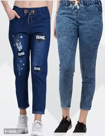 Blue Denim Printed Jeans   Jeggings For Women