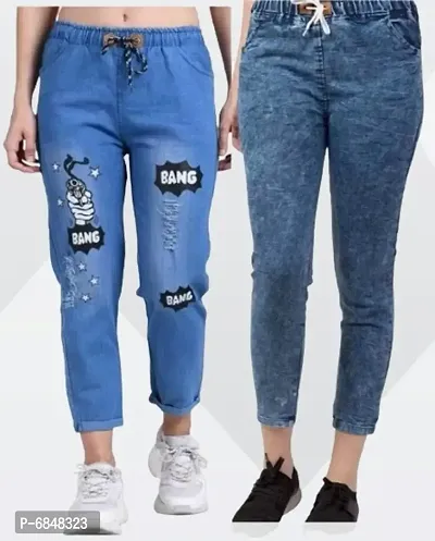 Latest Joggers Fit Women Denim Combo Blue Jeans For Girls  Ladies (Pack of 2)-thumb0