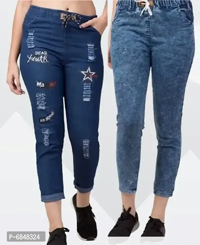 Blue Denim Printed Jeans   Jeggings For Women-thumb0