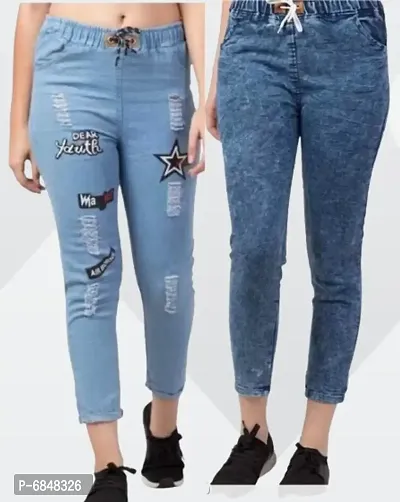 Blue Denim Printed Jeans   Jeggings For Women-thumb0