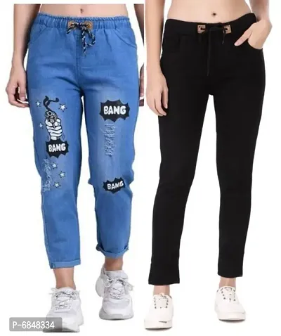 Latest Joggers Fit Women Denim Combo Blue Jeans For Girls  Ladies (Pack of 2)-thumb0