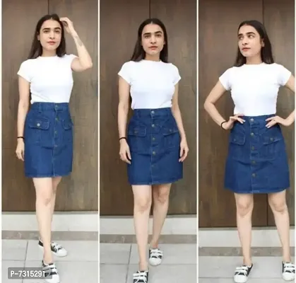 Trendy Latest Women Western Blue Denim Fancy Skirts/Shorts For Girls-thumb0