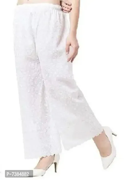 Stylish Latest Full Length Cotton Chikankari/Chikan Palazzo Fit Women Bell Bottom Pants For Girls  Ladies-thumb0