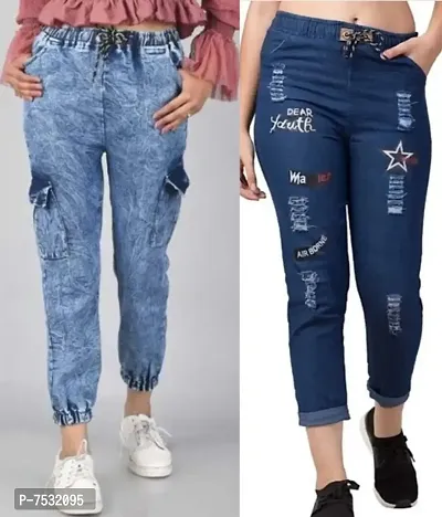 Buy Trendy Latest 6 Pocket Blue Denim Joggers Cargo Jeans Pants For Girls  Women (Combo Of 2) Online In India At Discounted Prices