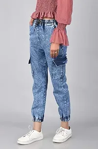 Trendy Latest 6 Pocket Blue Denim Joggers Cargo Jeans  Pants For Girls  Women (Combo Of 2)-thumb2